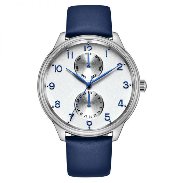 Men watch quartz leather strap simple classic Man watch day date two eyes round Men wristwatch stainless steel custom