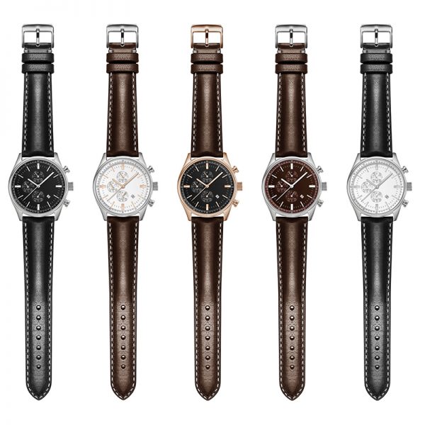 Men watches three eyes calendar quartz Man watch chronograph classic genuine leather Men wristwatch business high quality