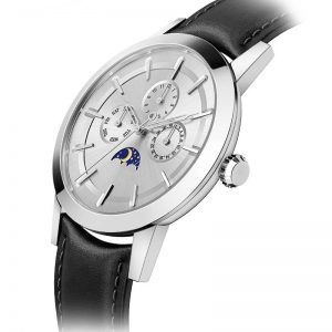 Men watch moon phase ultra thin slim stainless steel Man watch leather strap blue Men wristwatch luxury OEM custom design