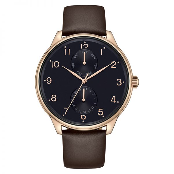 Men watch quartz leather strap simple classic Man watch day date two eyes round Men wristwatch stainless steel custom - Image 2