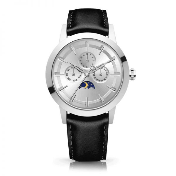 Men watch moon phase ultra thin slim stainless steel Man watch leather strap blue Men wristwatch luxury OEM custom design - Image 2
