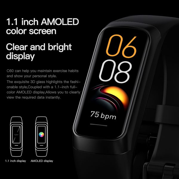 Smart bracelet C60 latest 2024 thin wristband Alarm clock bluetooth smart bracelet OEM Heart rate blood oxygen - Image 2