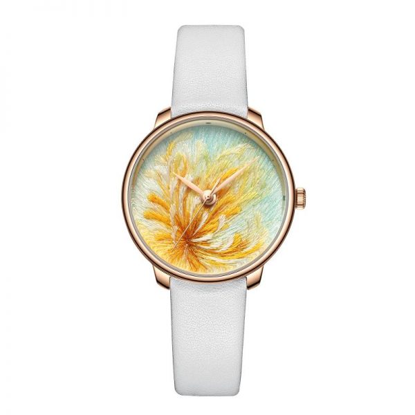 Women watch embroidery hand made traditional wristwatch simple stylish slim round cute watch delicate flower colorful - Image 2