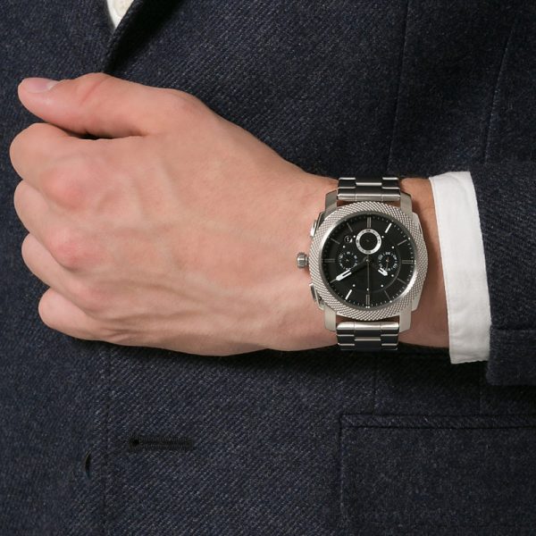Men watch stainless steel chronograph small Man watch solid steel strap calendar Men wristwatch classic black silver - Image 4