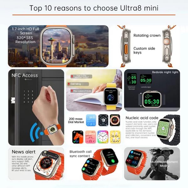 GS Ultra 8 mini smart watch 1.7 inch electronic Metallic smart watch 41mm slim sport Silicone GS Ultra 8 mini custom - Image 4