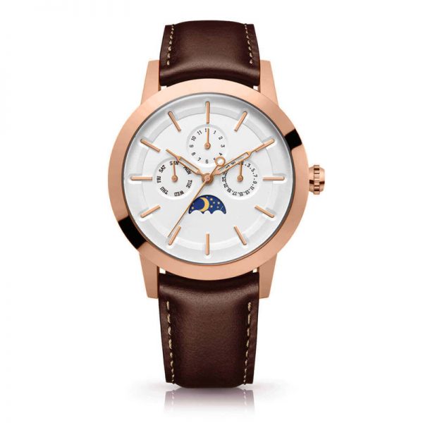 Men watch moon phase ultra thin slim stainless steel Man watch leather strap blue Men wristwatch luxury OEM custom design - Image 5