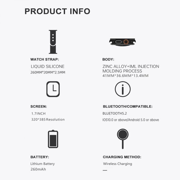 GS Ultra 8 mini smart watch 1.7 inch electronic Metallic smart watch 41mm slim sport Silicone GS Ultra 8 mini custom - Image 5