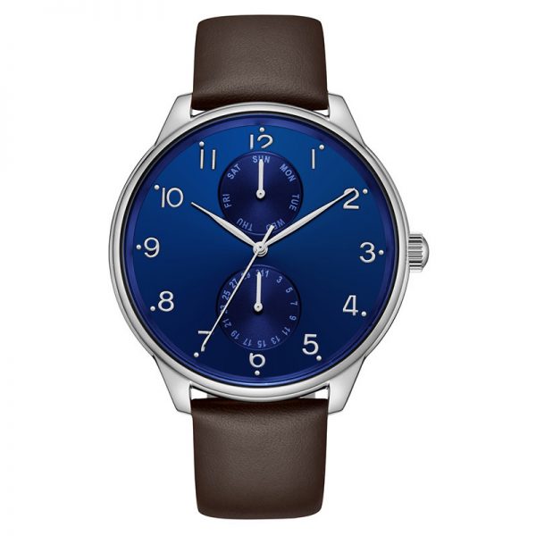 Men watch quartz leather strap simple classic Man watch day date two eyes round Men wristwatch stainless steel custom - Image 6