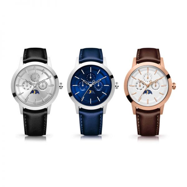 Men watch moon phase ultra thin slim stainless steel Man watch leather strap blue Men wristwatch luxury OEM custom design - Image 6