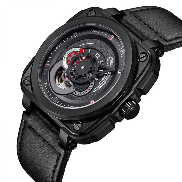 Men watch automatic square tourbillion wristwatch mechanical sport cool watch skeleton carved hollow out stylish military