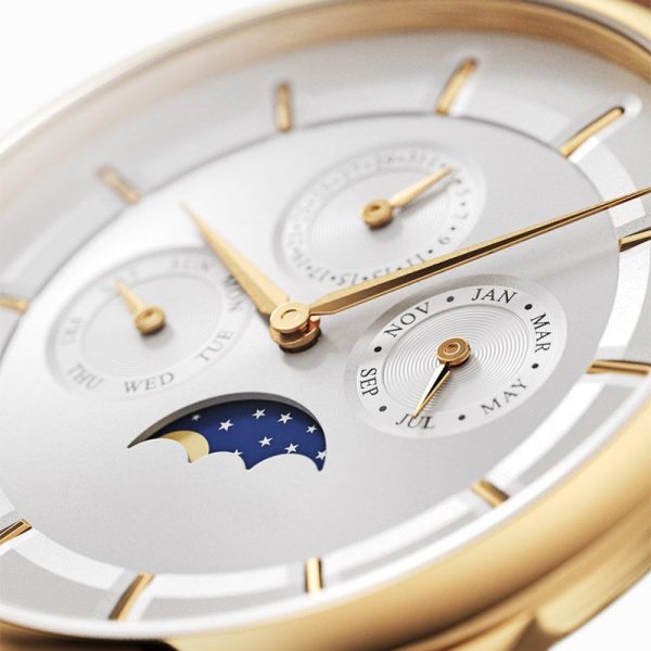 Men watch genuine leather strap Moon phase watch mesh strap New fashion Unique style Blue rose gold Slim custom made - Image 5