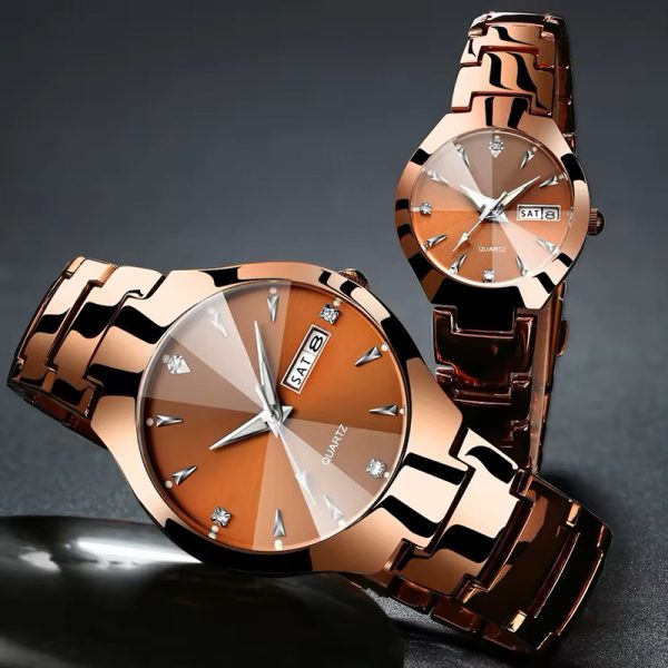 Couple watches all stainless steel gift wristwatches rose gold silver black lovers watches a pair of watches high quality - Image 2