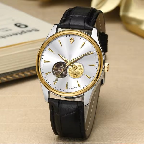 Genuine leather watch automatic fashionable men watch mechanical chinese factory cheap OEM custom made watch - Image 2