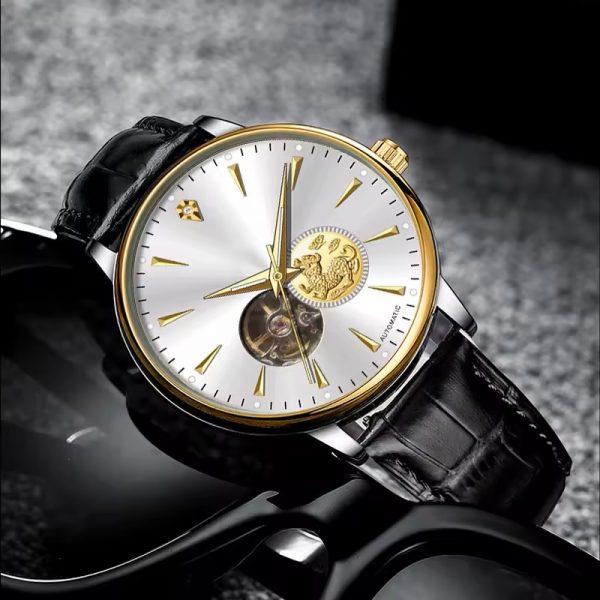 Genuine leather watch automatic fashionable men watch mechanical chinese factory cheap OEM custom made watch - Image 3