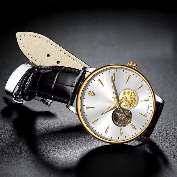 Genuine leather watch automatic fashionable men watch mechanical chinese factory cheap OEM custom made watch - Image 4
