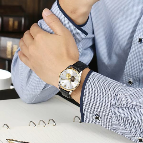 Genuine leather watch automatic fashionable men watch mechanical chinese factory cheap OEM custom made watch - Image 5