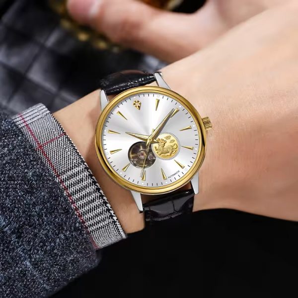 Genuine leather watch automatic fashionable men watch mechanical chinese factory cheap OEM custom made watch - Image 6