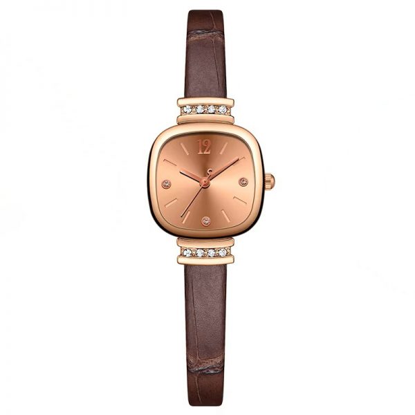 Woman watch square diamond leather band fashion women wristwatch quartz brown watch band small simple classic