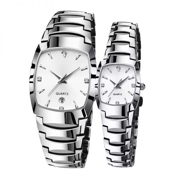 Hot selling couple watches all stainless steel with calendar man woman lovers wristwatches quartz customized logo - Image 2