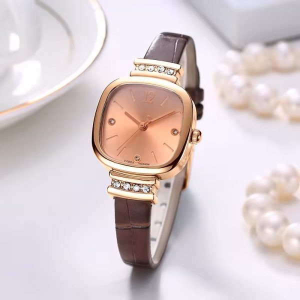 Woman watch square diamond leather band fashion women wristwatch quartz brown watch band small simple classic - Image 2