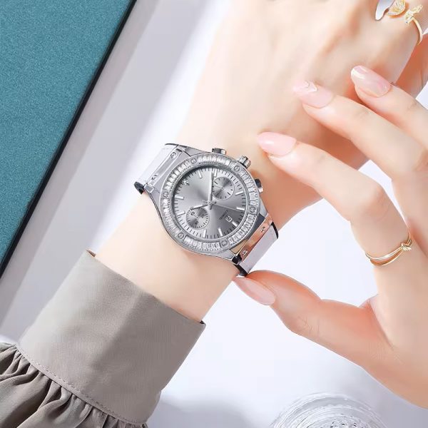 Woman wristwatch chronograph silicone strap diamond lady watches casual fashion timing custom logo made in China - Image 3