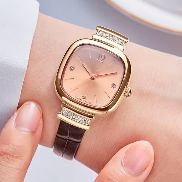 Woman watch square diamond leather band fashion women wristwatch quartz brown watch band small simple classic - Image 3
