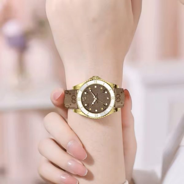 Elegant woman watch quartz brown genuine leather strap golden without calendar luminous girl wristwatch matte dial - Image 4