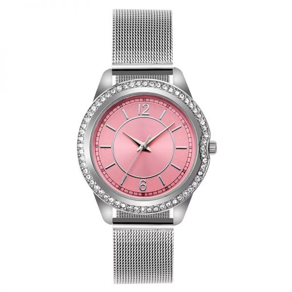 Wristwatch woman round casual leather strap mesh band simple diamond no calendar rose gold quartz women watches - Image 4
