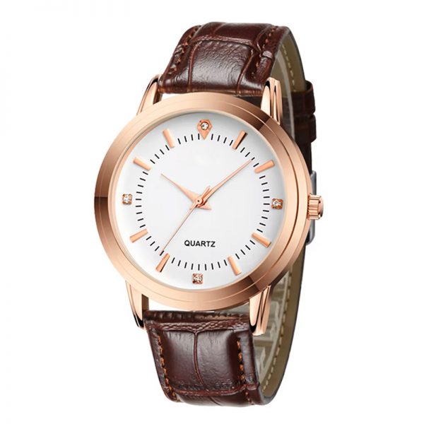 Lovers watches a pair brown black leather strap couple wristwatches rose gold silver white diamond without calendar - Image 5
