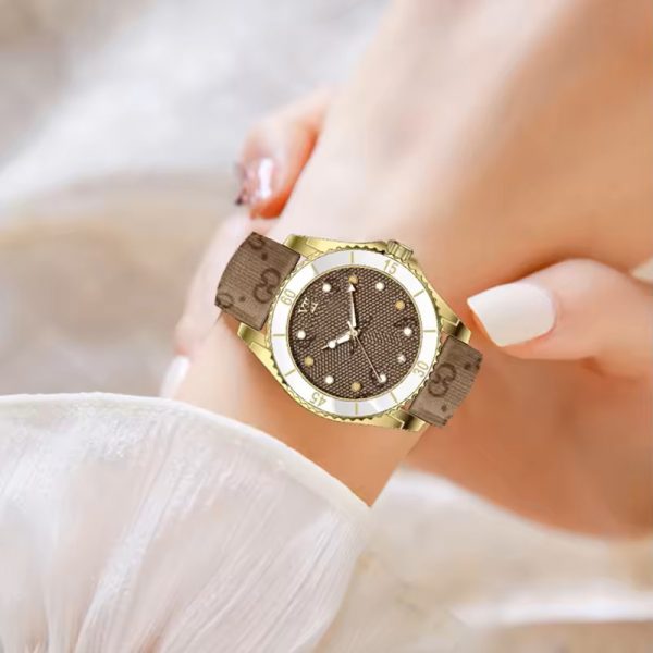 Elegant woman watch quartz brown genuine leather strap golden without calendar luminous girl wristwatch matte dial - Image 5