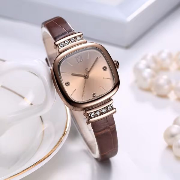 Woman watch square diamond leather band fashion women wristwatch quartz brown watch band small simple classic - Image 5