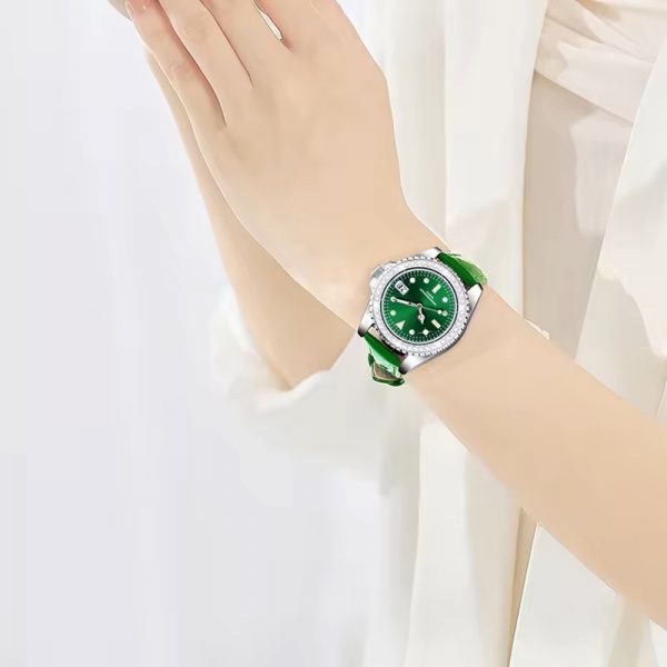 Genuine leather strap woman watch green luminous diamond lady wristwatch with calendar young girl watch gift quartz - Image 5