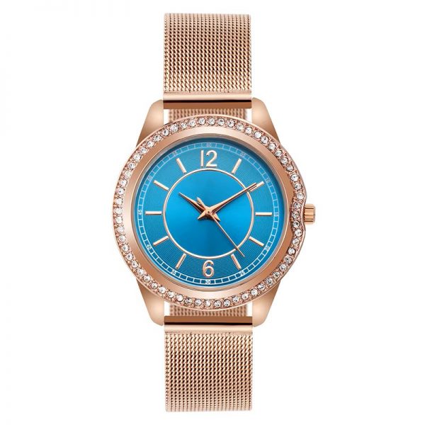 Wristwatch woman round casual leather strap mesh band simple diamond no calendar rose gold quartz women watches - Image 5