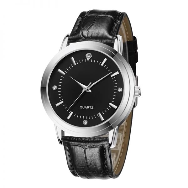 Lovers watches a pair brown black leather strap couple wristwatches rose gold silver white diamond without calendar - Image 6