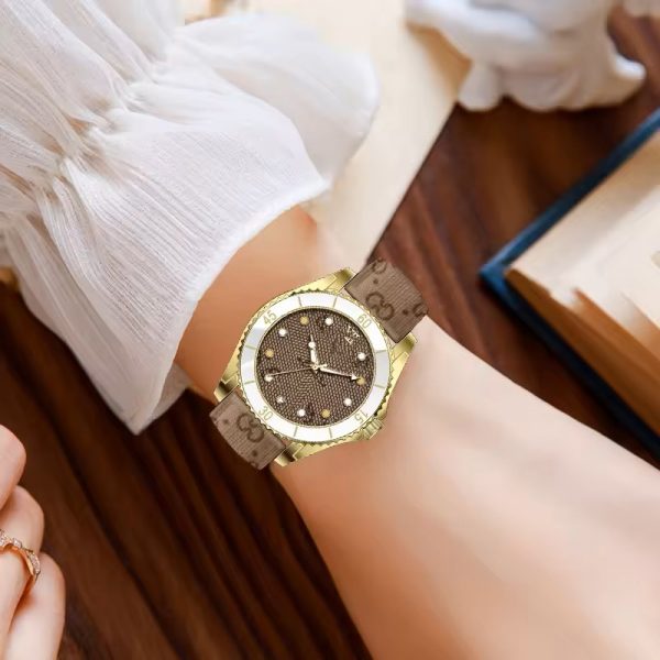 Elegant woman watch quartz brown genuine leather strap golden without calendar luminous girl wristwatch matte dial - Image 6
