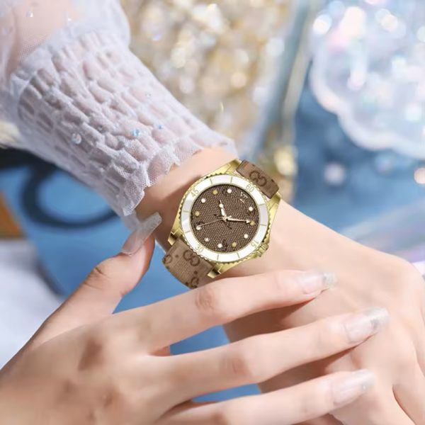 Elegant woman watch quartz brown genuine leather strap golden without calendar luminous girl wristwatch matte dial - Image 7