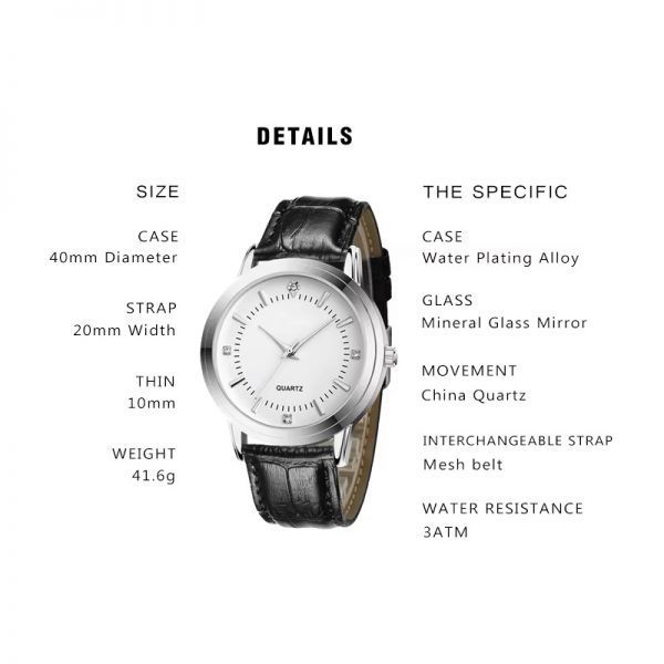 Lovers watches a pair brown black leather strap couple wristwatches rose gold silver white diamond without calendar - Image 8