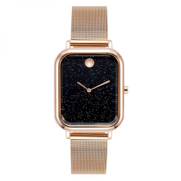 Rectangular wristwatch rose gold simple women watch mesh strap silver gril watch black leather cute sun square watches