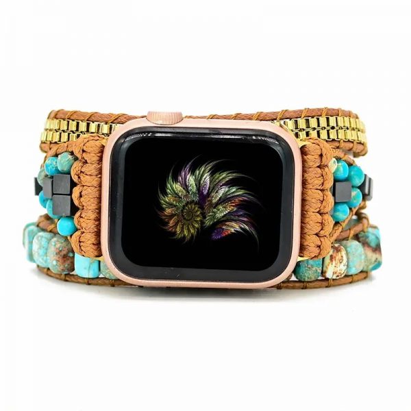 Natural Stone Link Strap Band Bracelet for Apple Watch Series 9 41mm 45mm Women Ladies Beaded Loop Jewelry Watch Band - Image 2