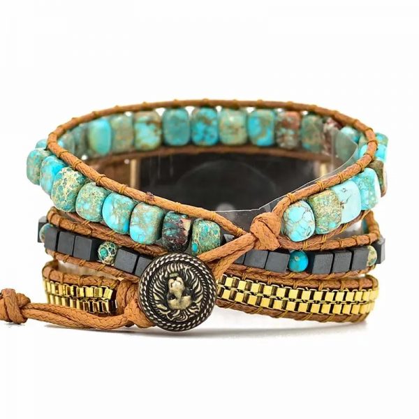 Natural Stone Link Strap Band Bracelet for Apple Watch Series 9 41mm 45mm Women Ladies Beaded Loop Jewelry Watch Band - Image 3