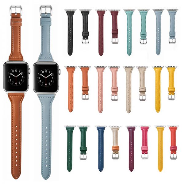 Slim Thin Luxury Genuine Leather Strap for Apple Watch Series 8/7/6/SE/5/4/3/2/1 width 38/40/41/42/44/45mm - Image 4