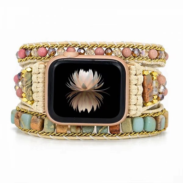 Natural Stone Link Strap Band Bracelet for Apple Watch Series 9 41mm 45mm Women Ladies Beaded Loop Jewelry Watch Band - Image 5
