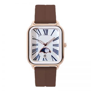 Fashion watch woman rectangular rose gold silicone strap luminous watch hands woman wristwatch calendar moonphase
