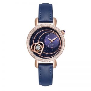 Starry sky watch woman fashion luxury classic casual cute leather strap quartz wristwatch lady girl heart-shaped diamond