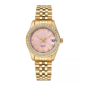 Chinese watch factory OEM custom made watches manufacturer woman gold color quartz wristwatch steel watch