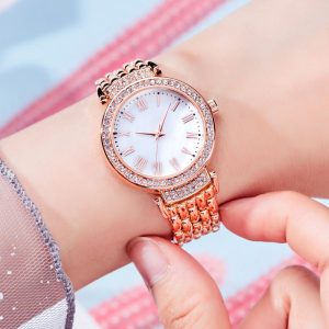 Wholesale woman watch diamond small round steel watch band Chinese watch factory silver rose gold casual cute watch
