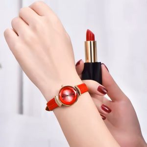 Fashion woman watch round small yong girl lady wristwatch cute simple rose gold black quartz watch sapphire diamond