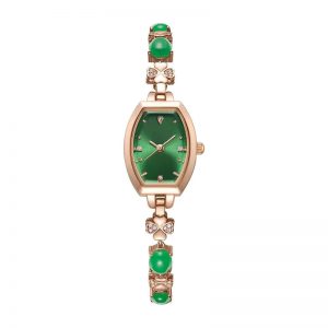 Vintage watch woman oval watch girl bracelet watch band stainless steel jewellery hand chain watch green crystal watch