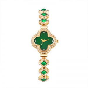 New delicate woman watch bracelet watch band green crystal diamond sapphire flower watch fashion gift watch in China