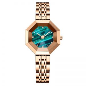 Octangular woman watch steel watch band starry sky green stone woman watch custom watch OEM quartz China factory
